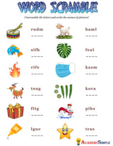 Scrambled words unscramble the words worksheet