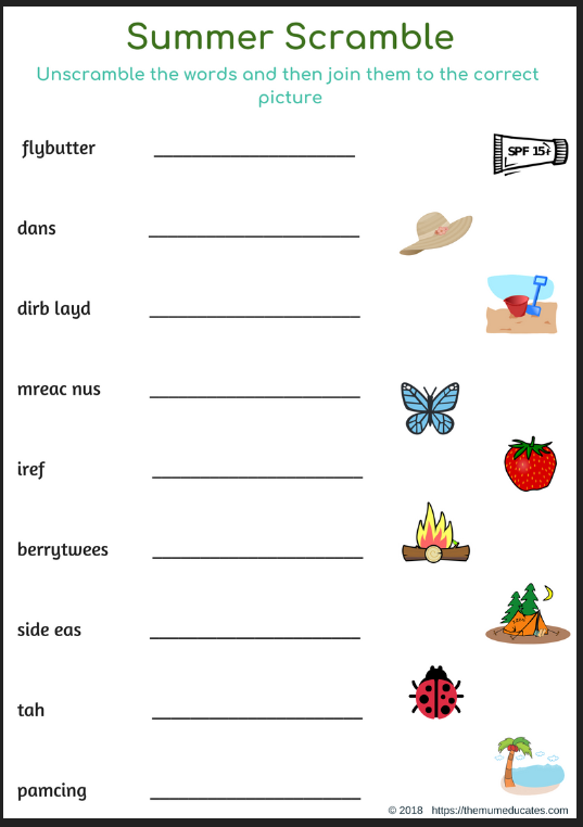 Summer spelling unscramble words