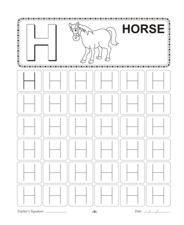Capital letter writing h printable coloring worksheet