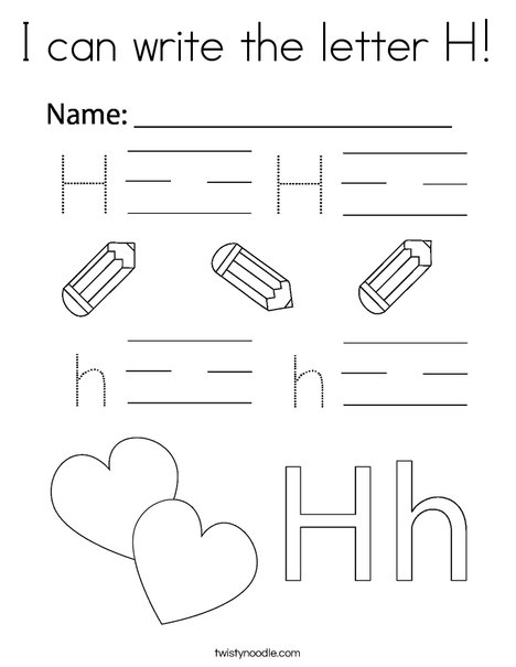 I can write the letter h coloring page
