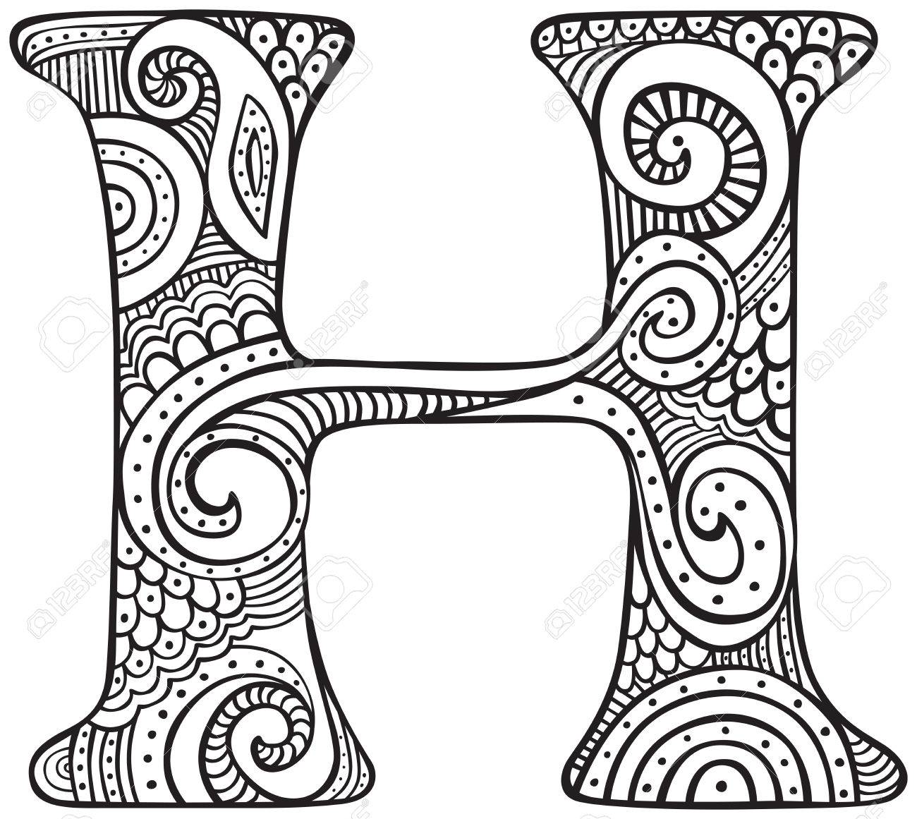 Hand drawn capital letter h in black
