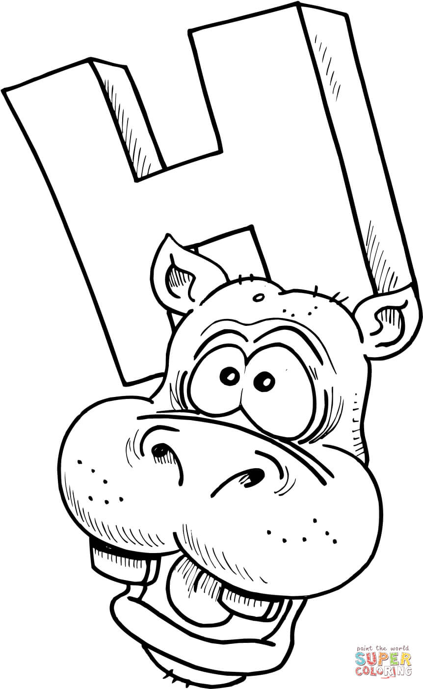 Letter h is for hippopotamus coloring page free printable coloring pages