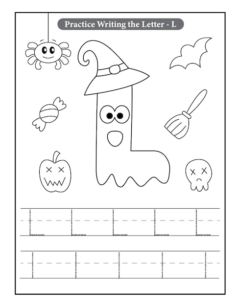 Premium vector halloween alphabet coloring pages with baby ghost