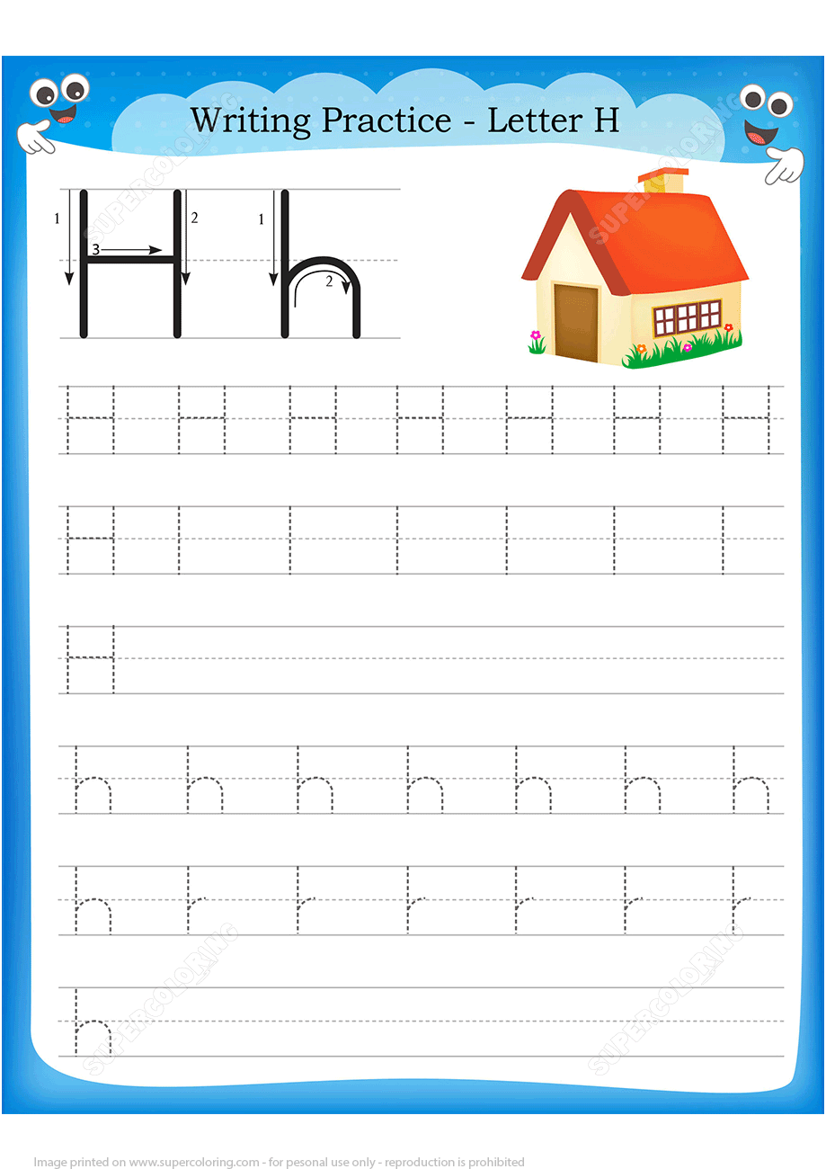 Letter h is for home handwriting practice worksheet free printable puzzle games