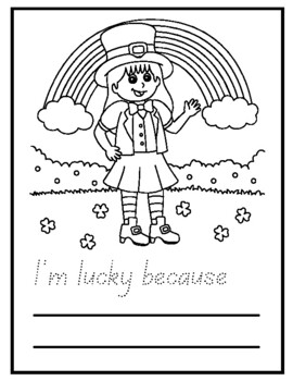 St patricks day coloring pages with writing prompt im lucky because