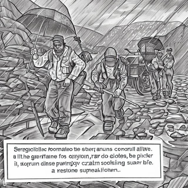Colouring book about a rainy day in a victorian slate mine under dull skies rweirddalle