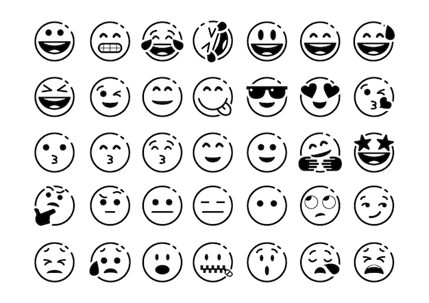Premium vector a black and white picture of a group of emoticons