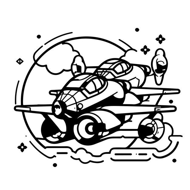 Premium vector coloring page line drawing airplanes day