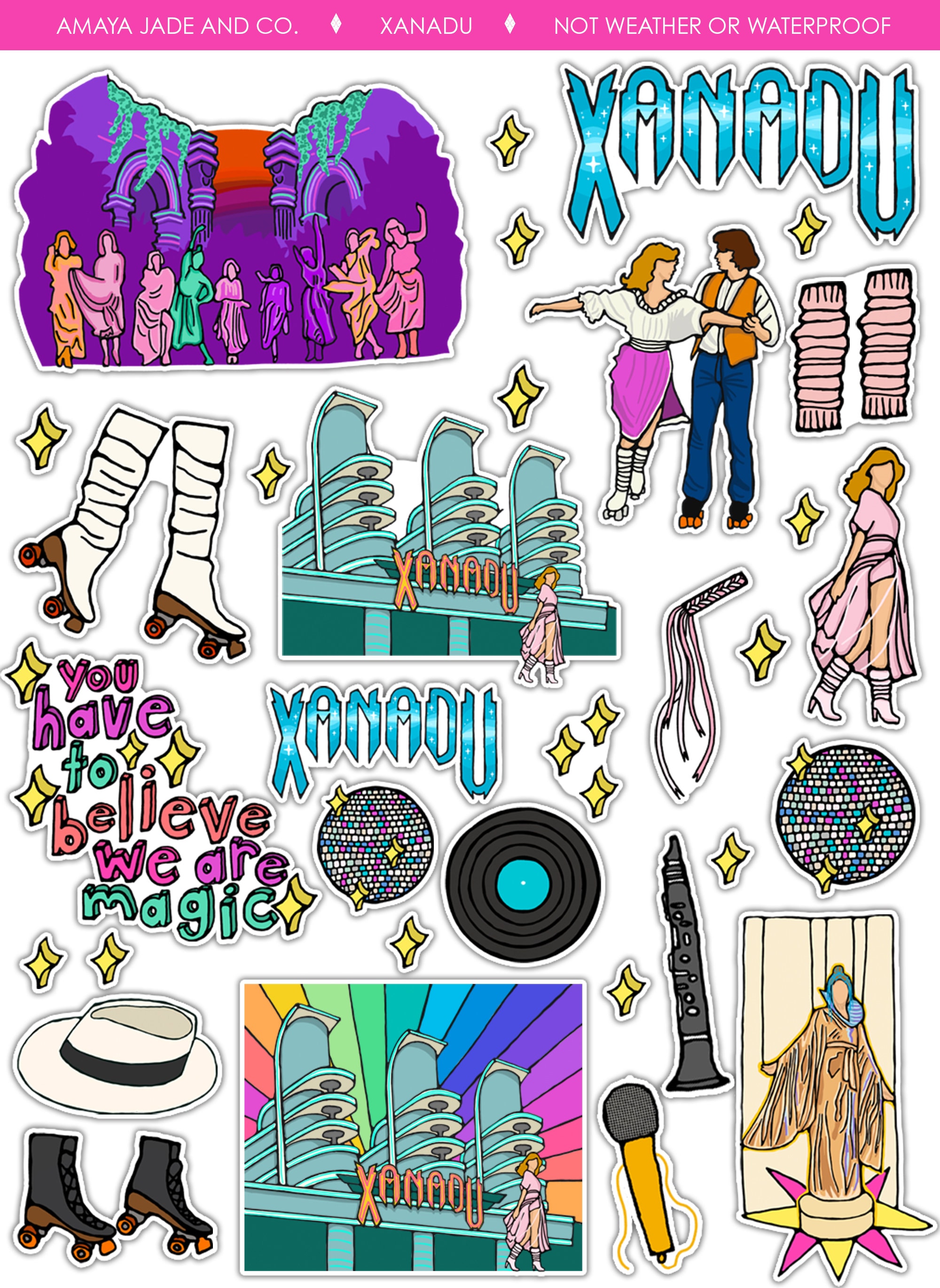 Xanadu sticker set eighties sticker s pop culture s