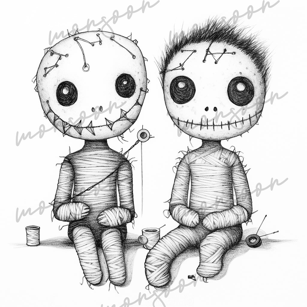 Voodoo dolls grayscale coloring book printbook â monsoon publishing usa