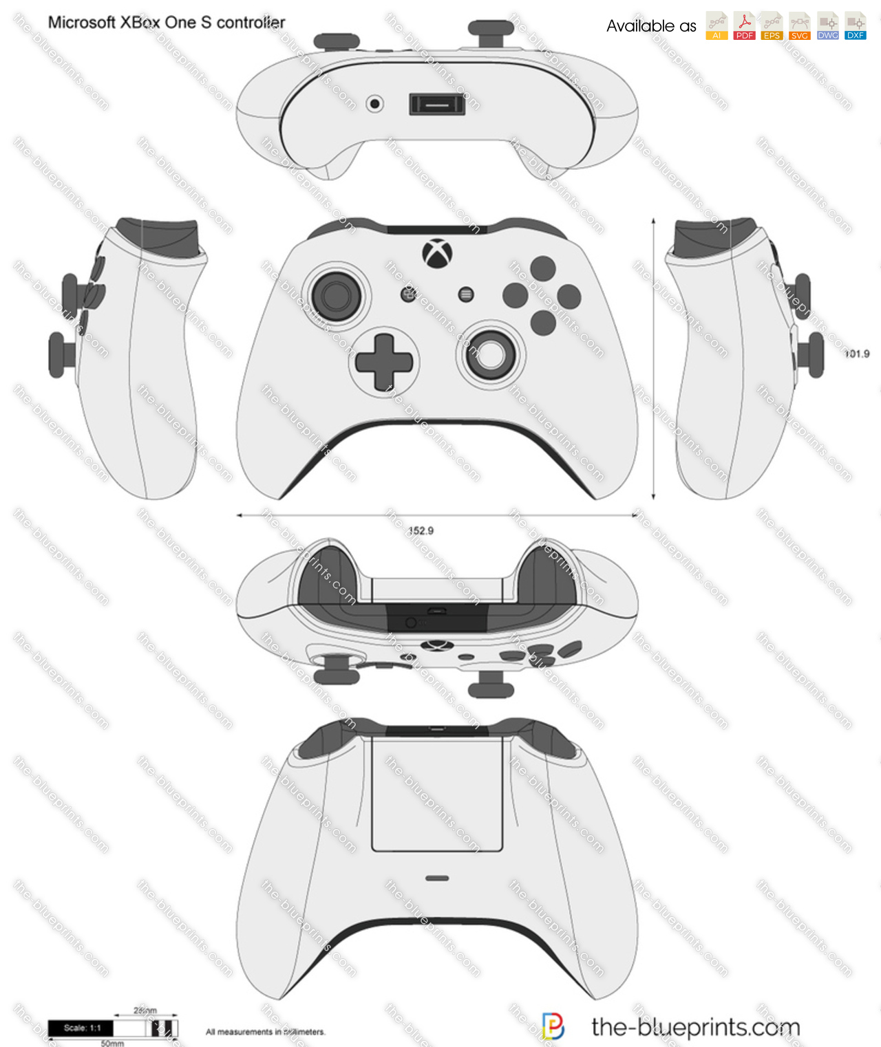 Microsoft xbox one s controller vector drawing