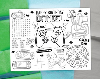 Video game coloring placemat digital player party activity kids coloring page editable printable file download a