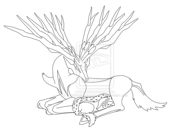 A drawing i made of xerneas with a baby xerneas rpokemon
