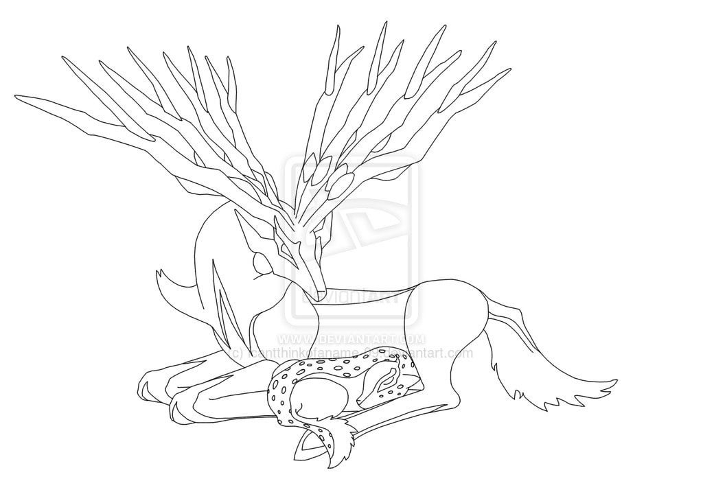 A drawing i made of xerneas with a baby xerneas rpokemon