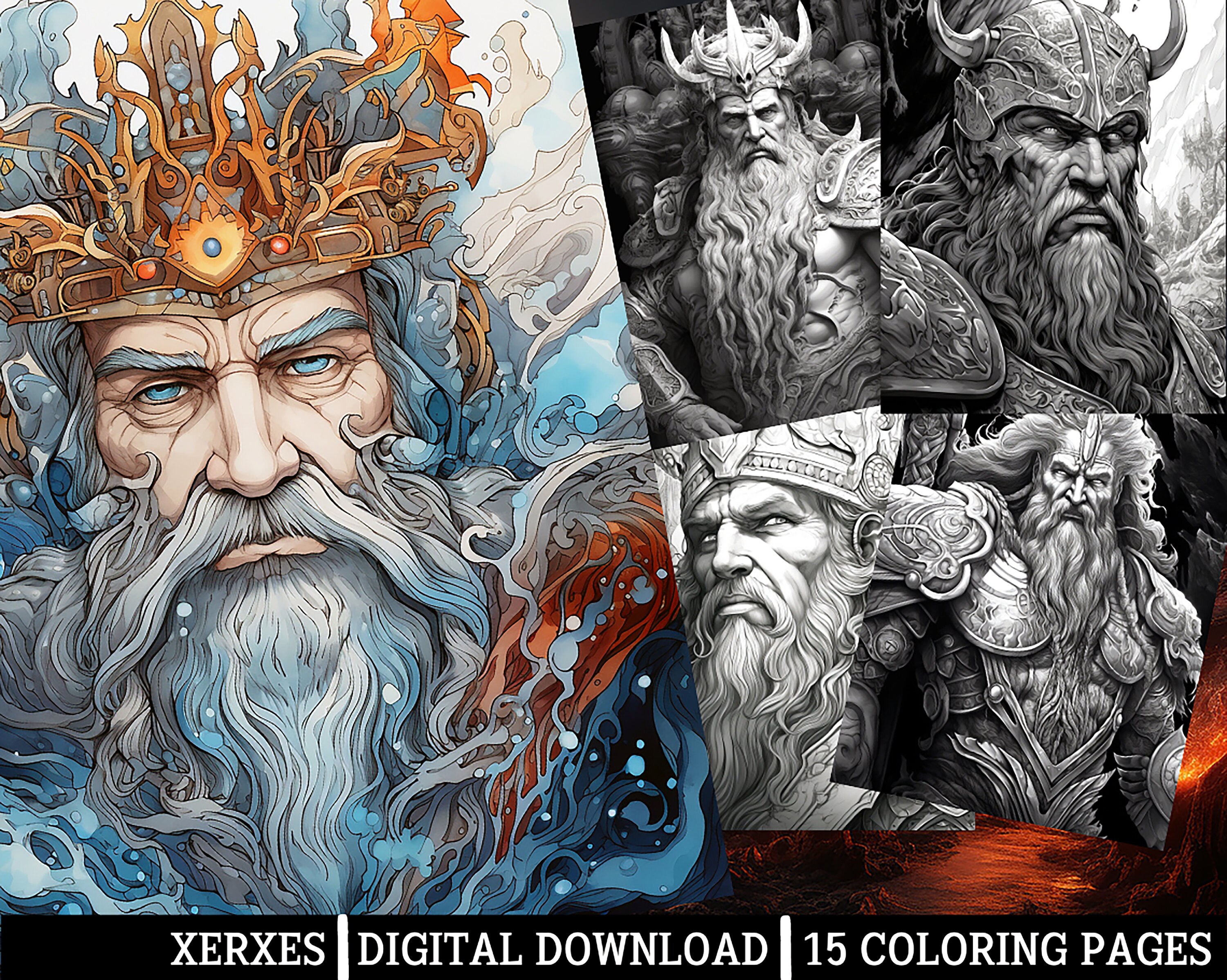 Xerxes inspired coloring pagesfor adults instant download