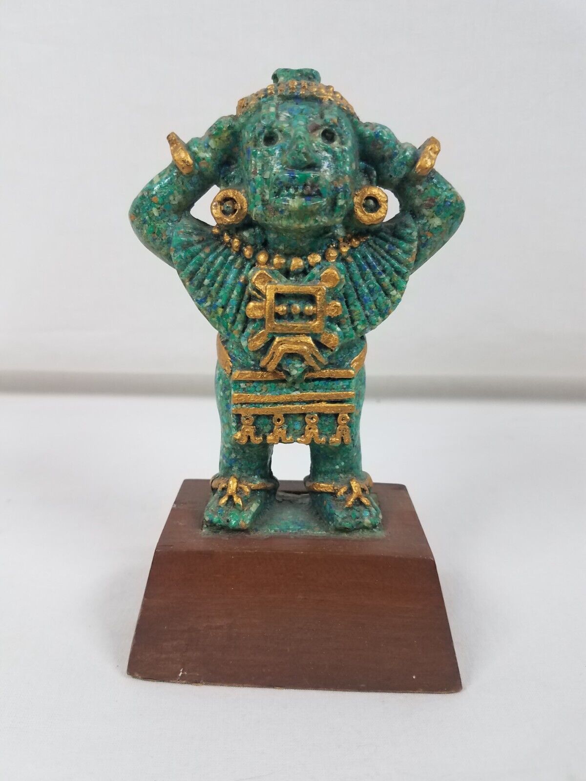 Aztec warrior god xipe totec statue green crushed malachite mexico mexican