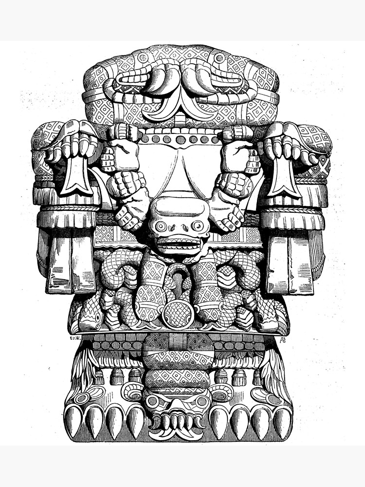 Coatlicue mother of gods aztec statue line art greeting card for sale by signsandsymbols
