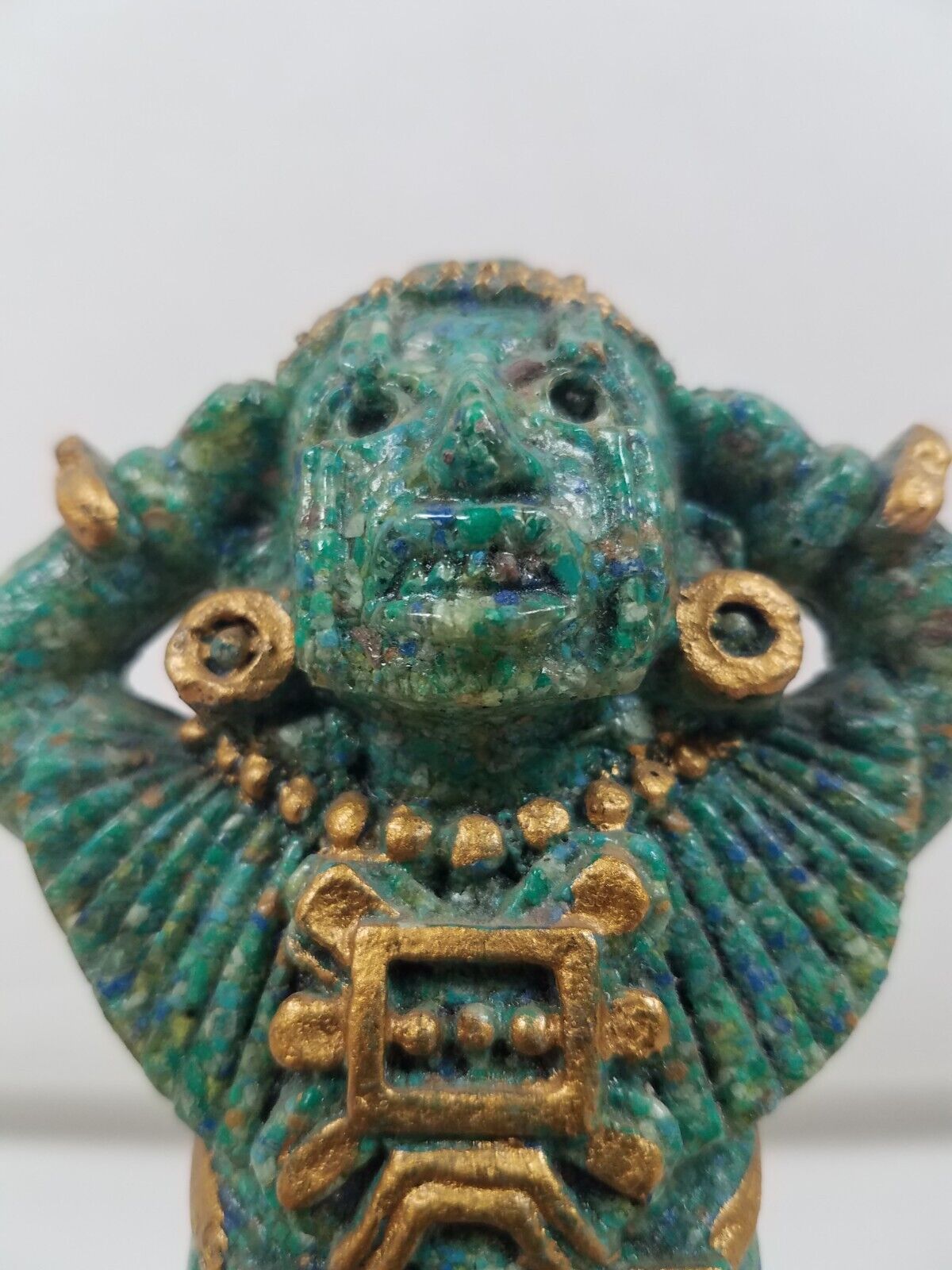 Aztec warrior god xipe totec statue green crushed malachite mexico mexican