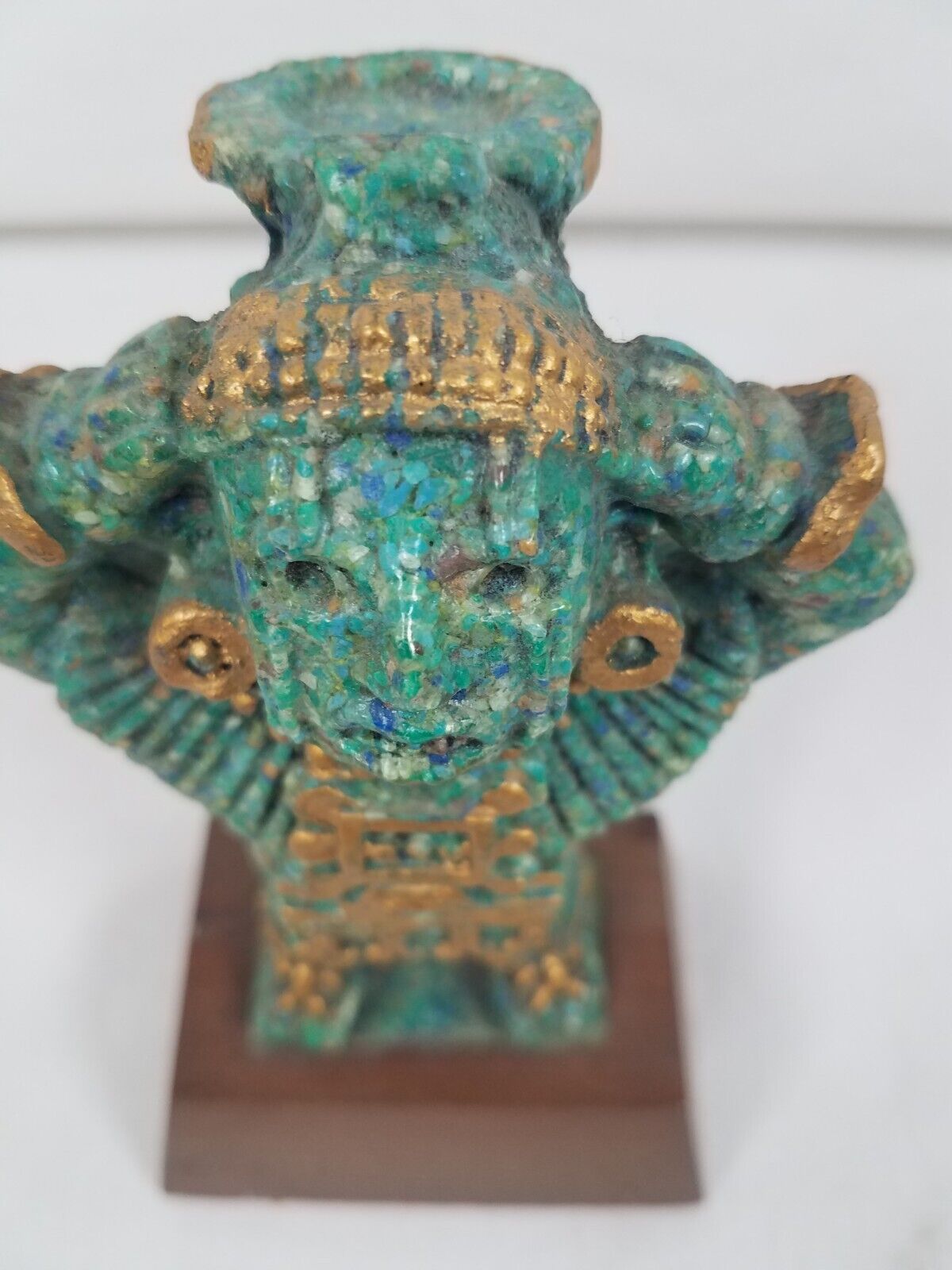 Aztec warrior god xipe totec statue green crushed malachite mexico mexican