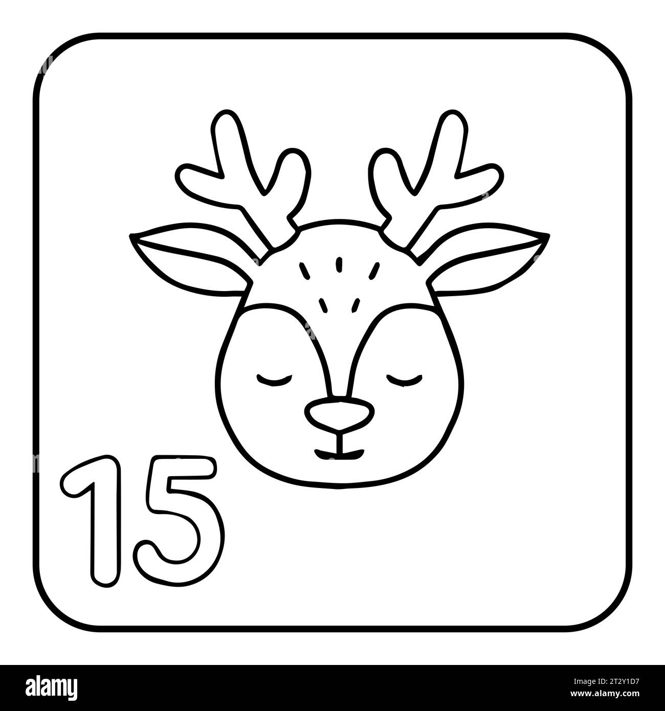 Xmas coloring advent calendar hand drawn vector poster with santas deer black and white coloring page stock vector image art