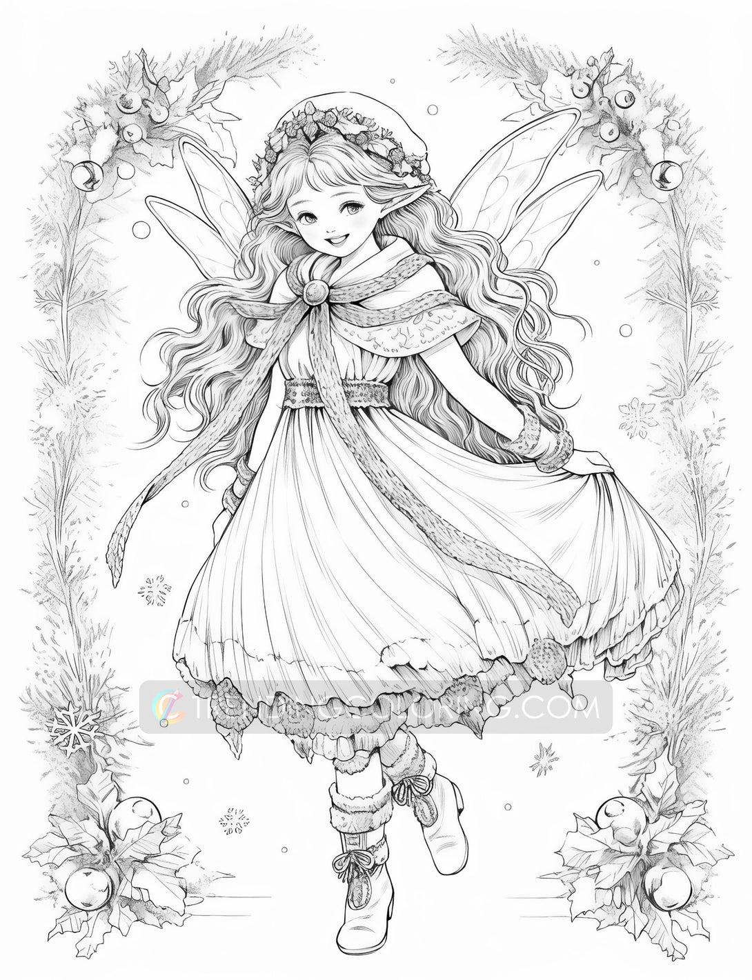Christmas fairy grayscale coloring pages