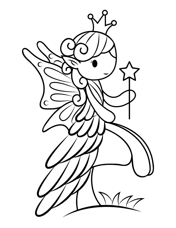 Printable pretty fairy coloring page