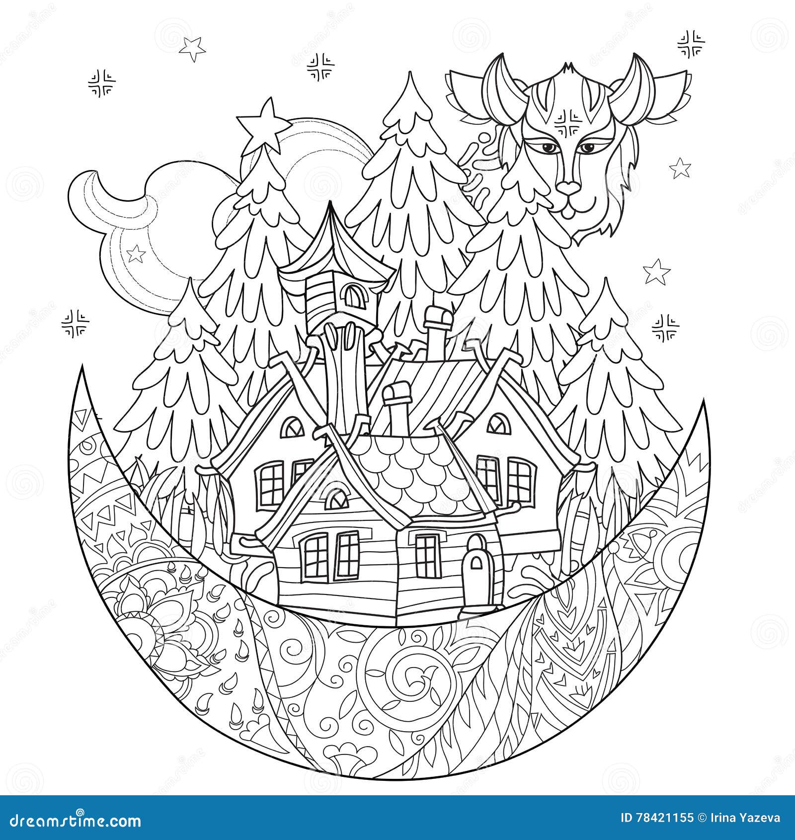 Vector cute christmas fairy tale village doodle stock vector