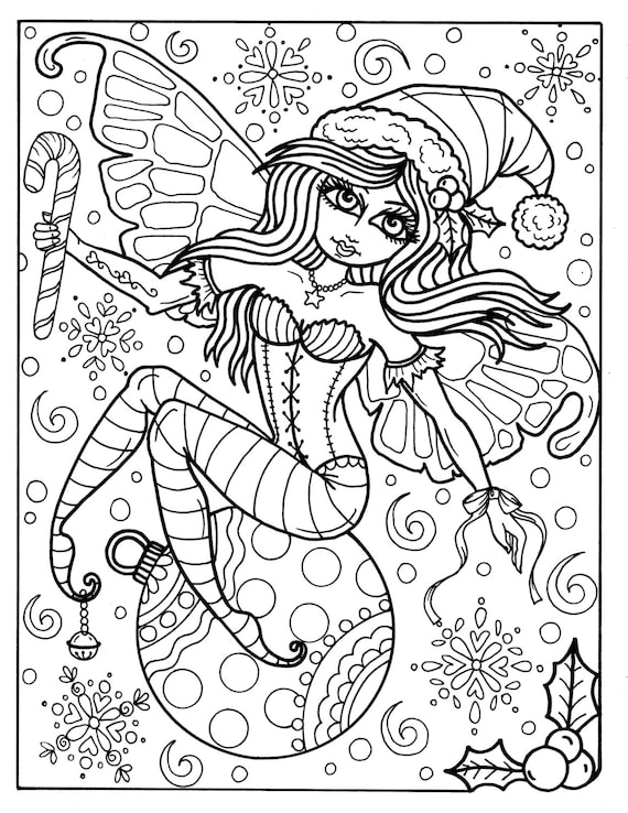 Fairy christmas elf digital instant download adult coloring pages