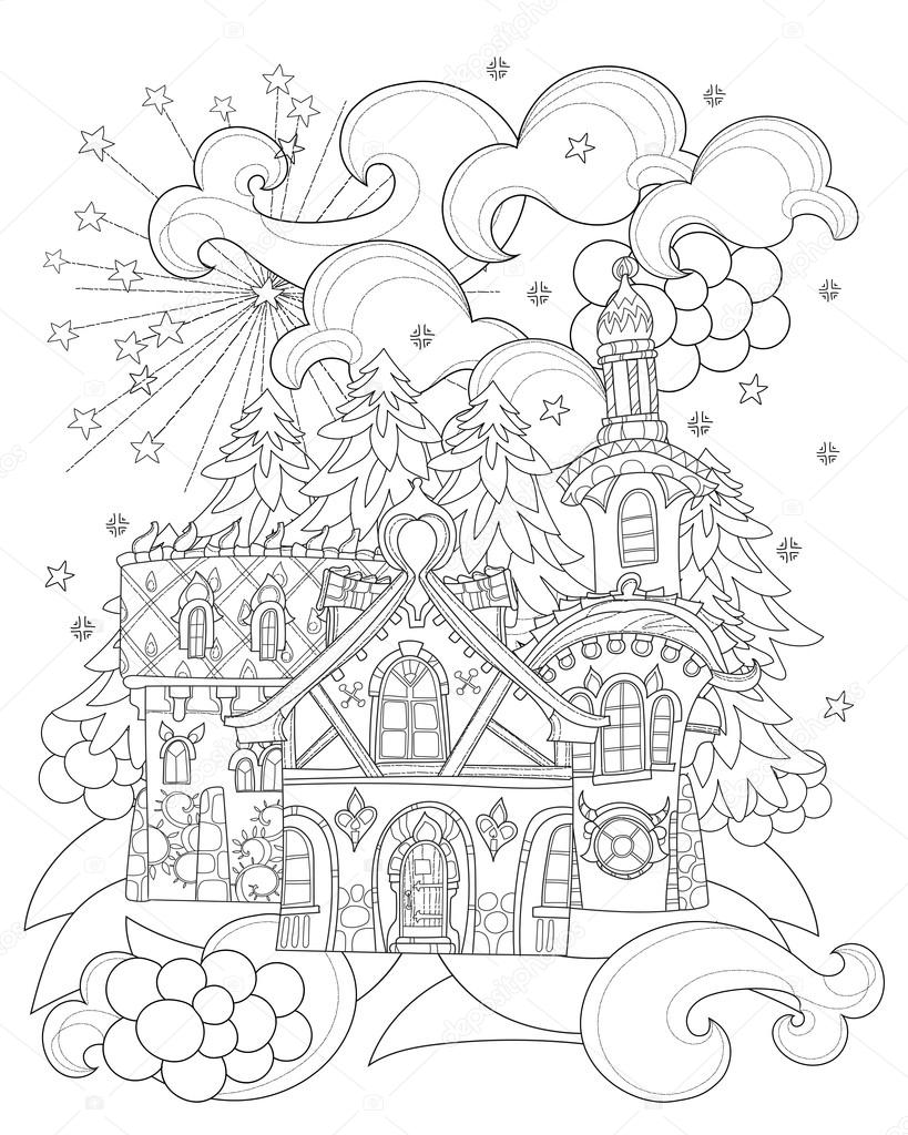 Vector cute christmas fairy tale town doodle stock vector by yazzik