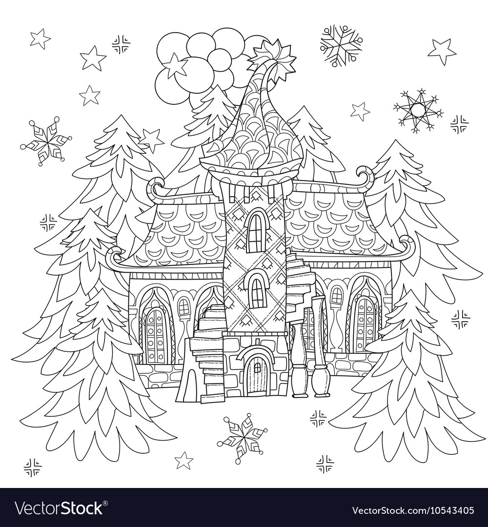 Cute christmas fairy tale town doodle royalty free vector