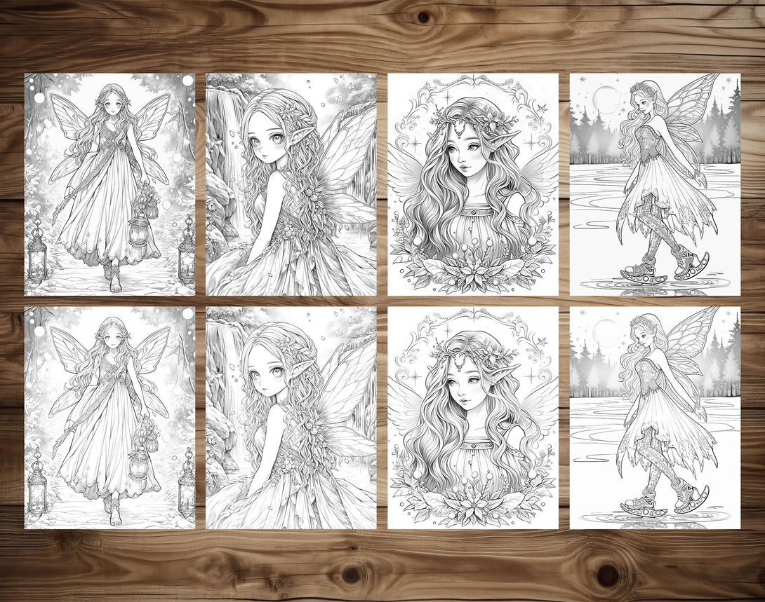 Christmas fairy grayscale coloring pages