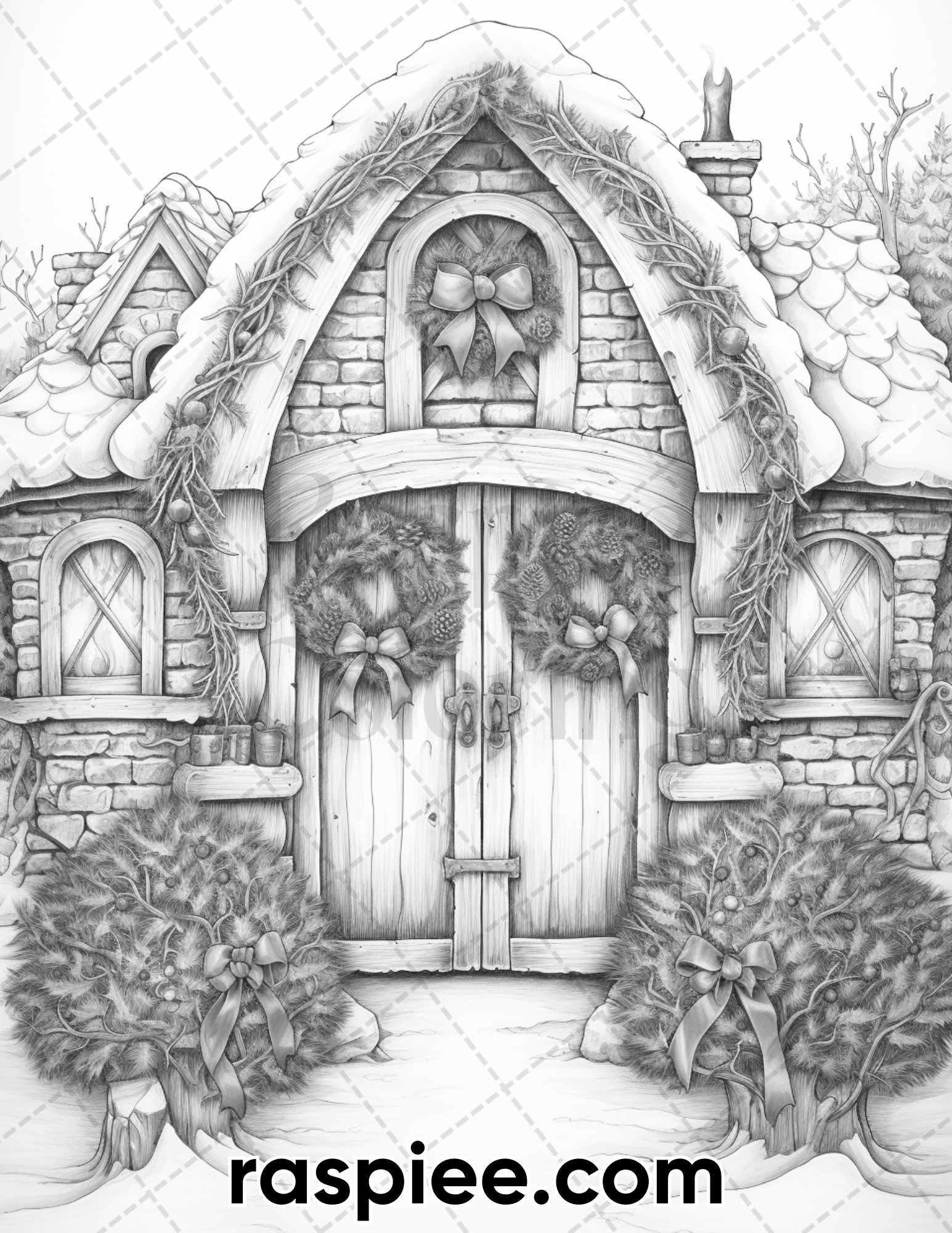 Christmas twinkling fairy cottages grayscale adult coloring pages â coloring