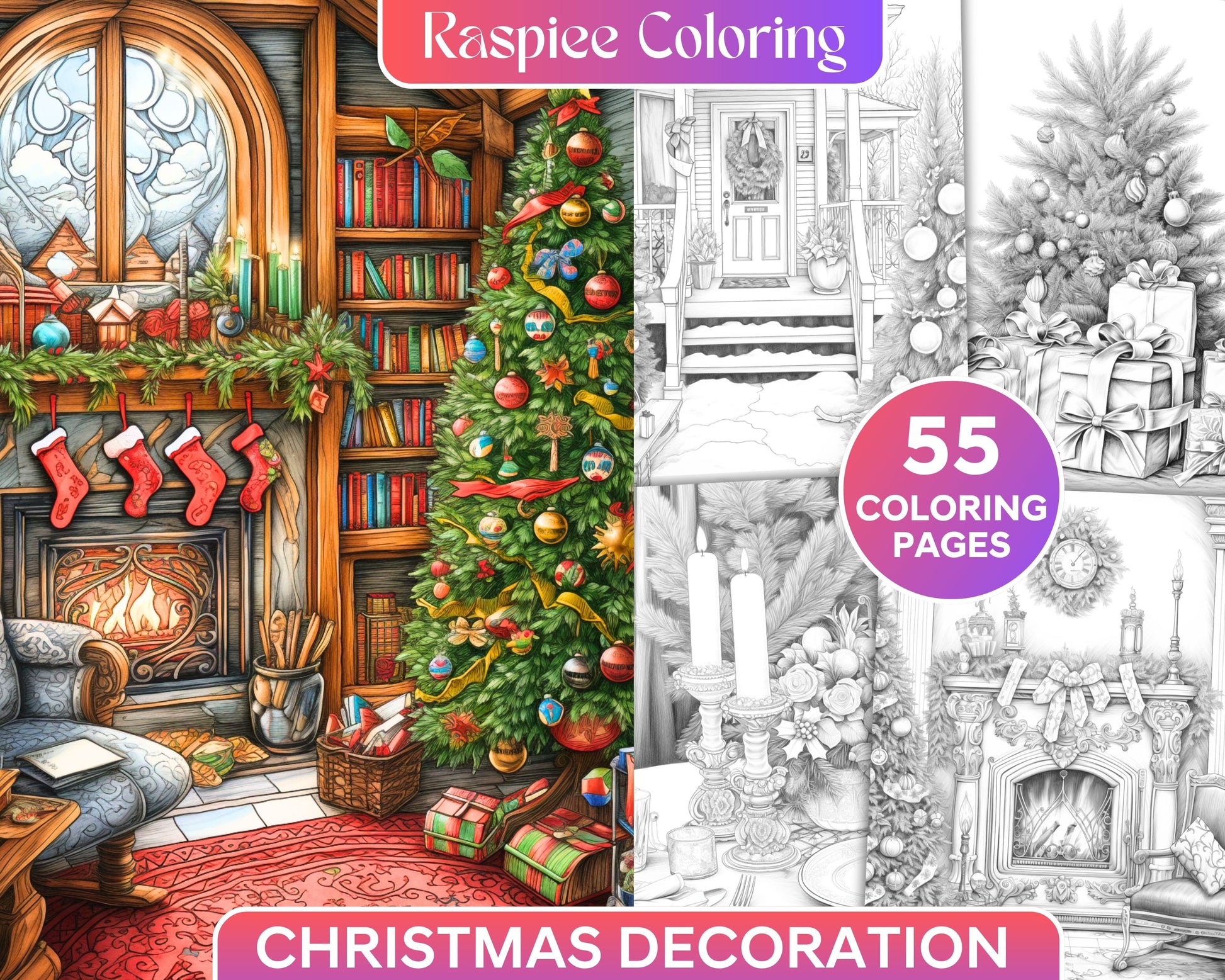 Christmas decoration grayscale coloring pages printable for adults â coloring