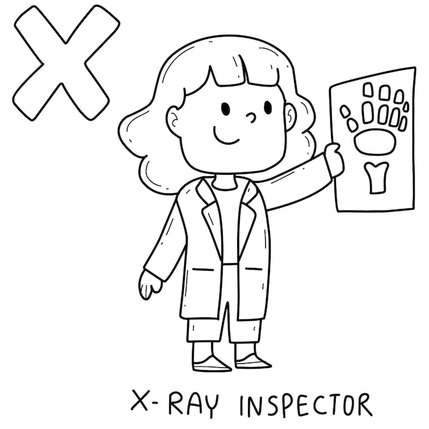 Premium vector alphabet occupation xray inspector coloring book with word