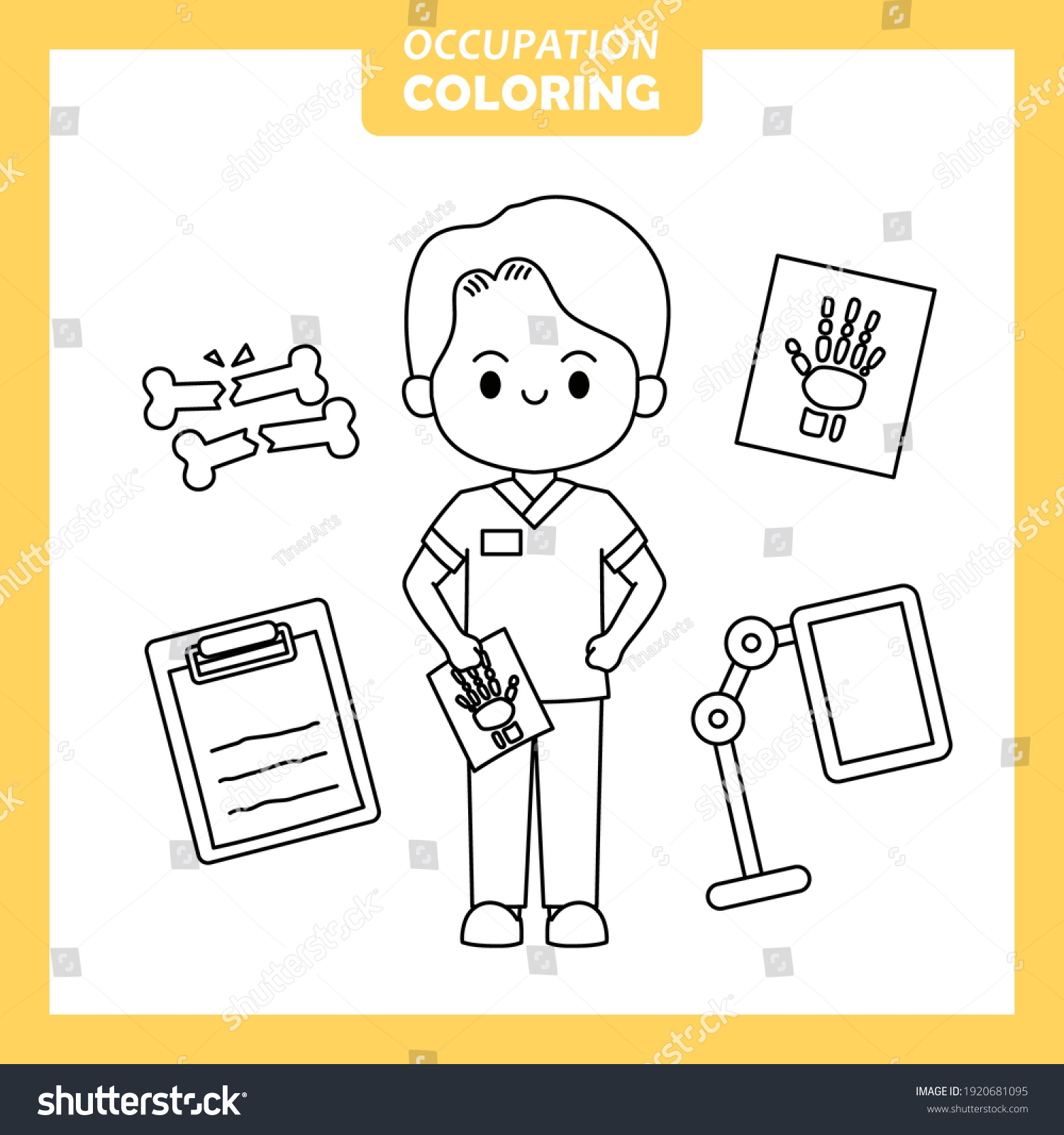 Xray inspector job occupation coloring page stock vector royalty free