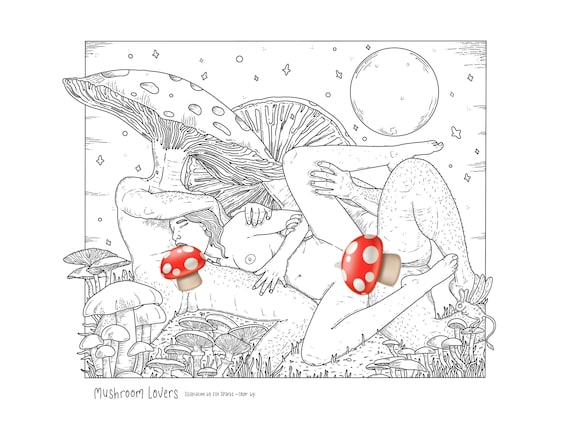 Mushroom lovers coloring page mature mushrooms xxx book adult humorous couple activity cock penis erotic printable pdf