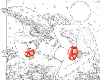 Mushroom lovers coloring page mature mushrooms xxx book adult humorous couple activity cock penis erotic printable pdf