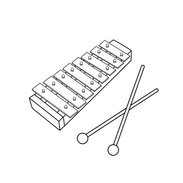 Black and white vector illustration of kids alphabet coloring book page with outlined clip art to color toys xylophone stock illustration