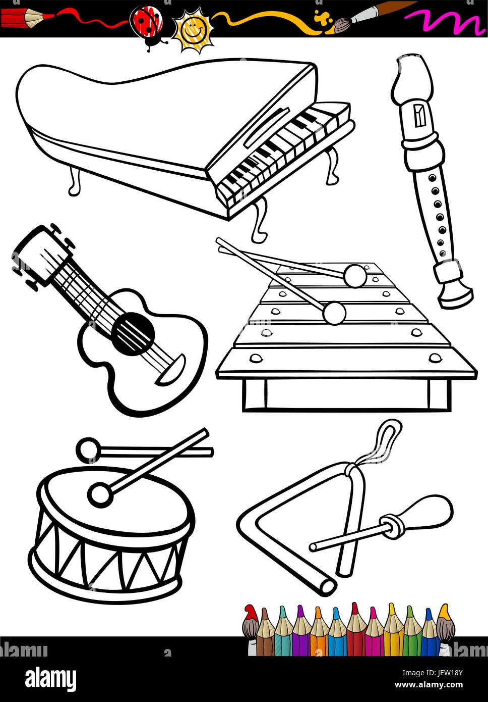 Cartoon music instruments coloring page hi