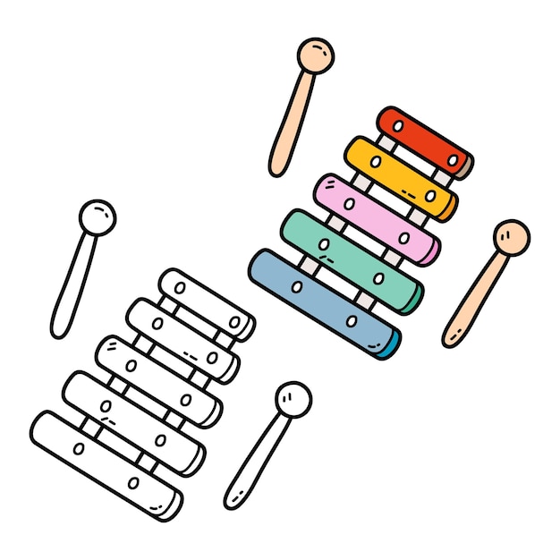Premium vector illustration coloring page of doodle xylophone