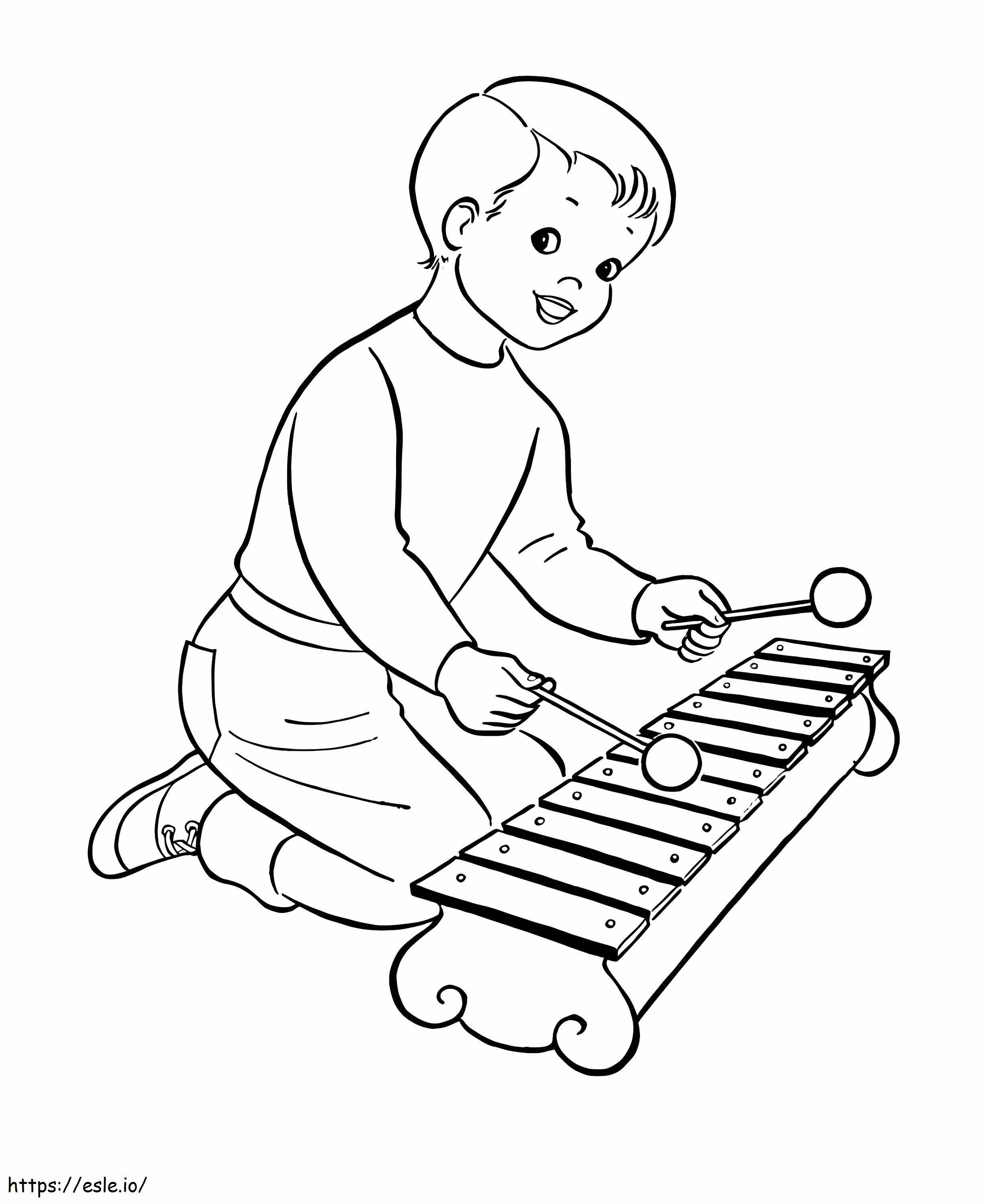 Boy playing xylophone coloring page