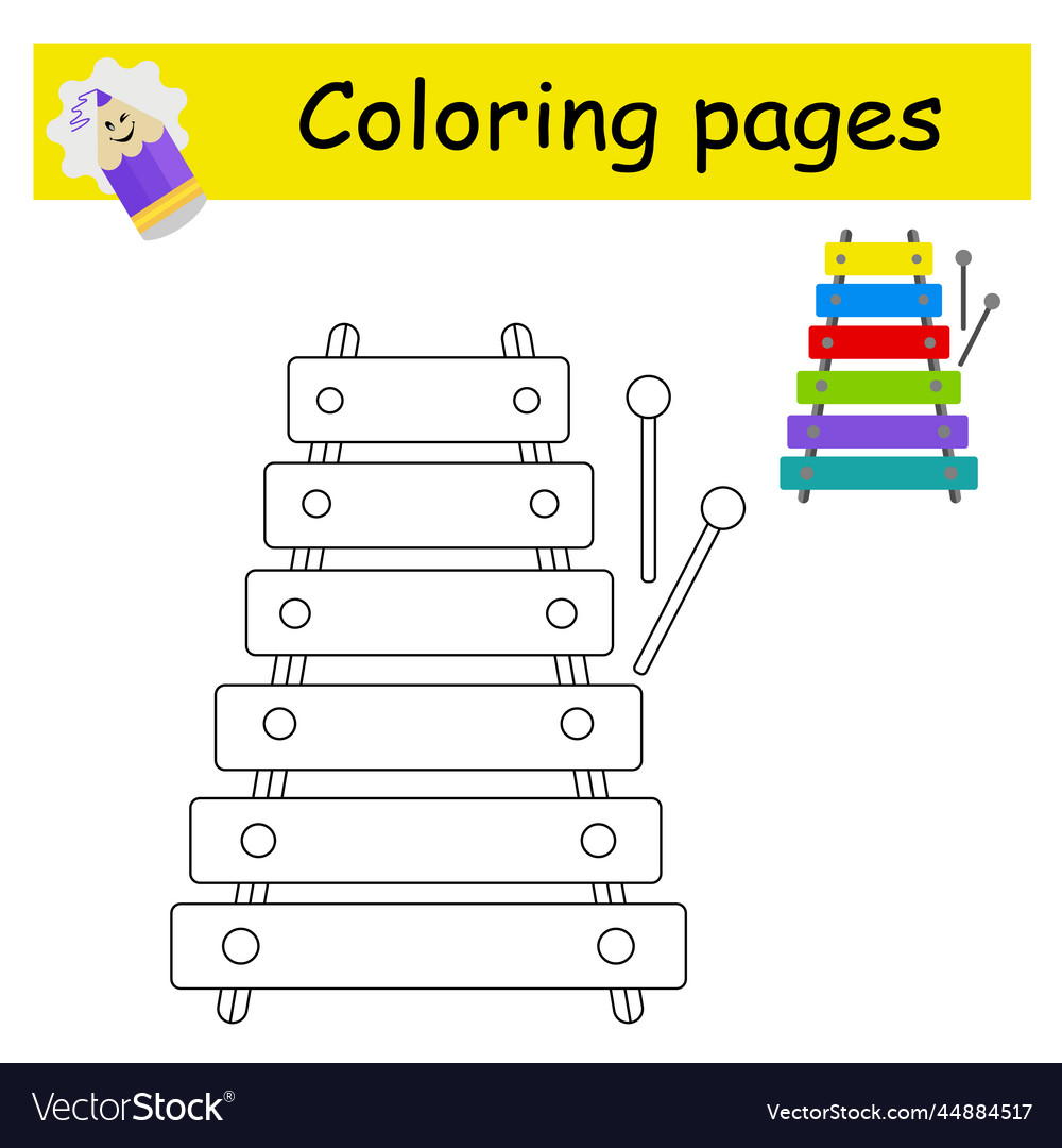 Coloring pages cartoon xylophone royalty free vector image