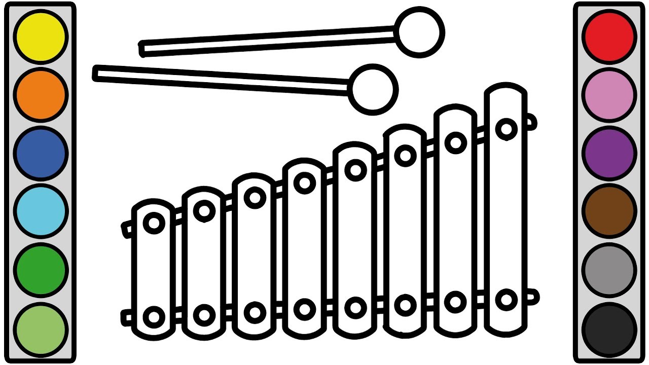 Coloring for kids with colorful xylophone