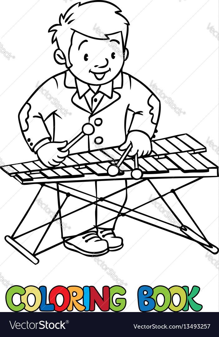 Funny musician or xylophone player coloring book vector image
