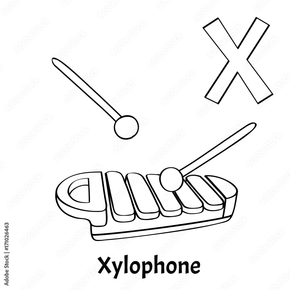 Vector alphabet letter x coloring page xylophone vector