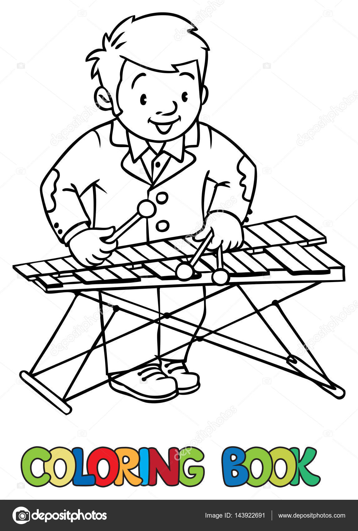 Funny musician or xylophone player coloring book stock vector by passengerz