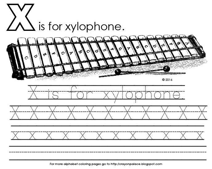 Crayon palace x is for xylophone alphabet coloring page