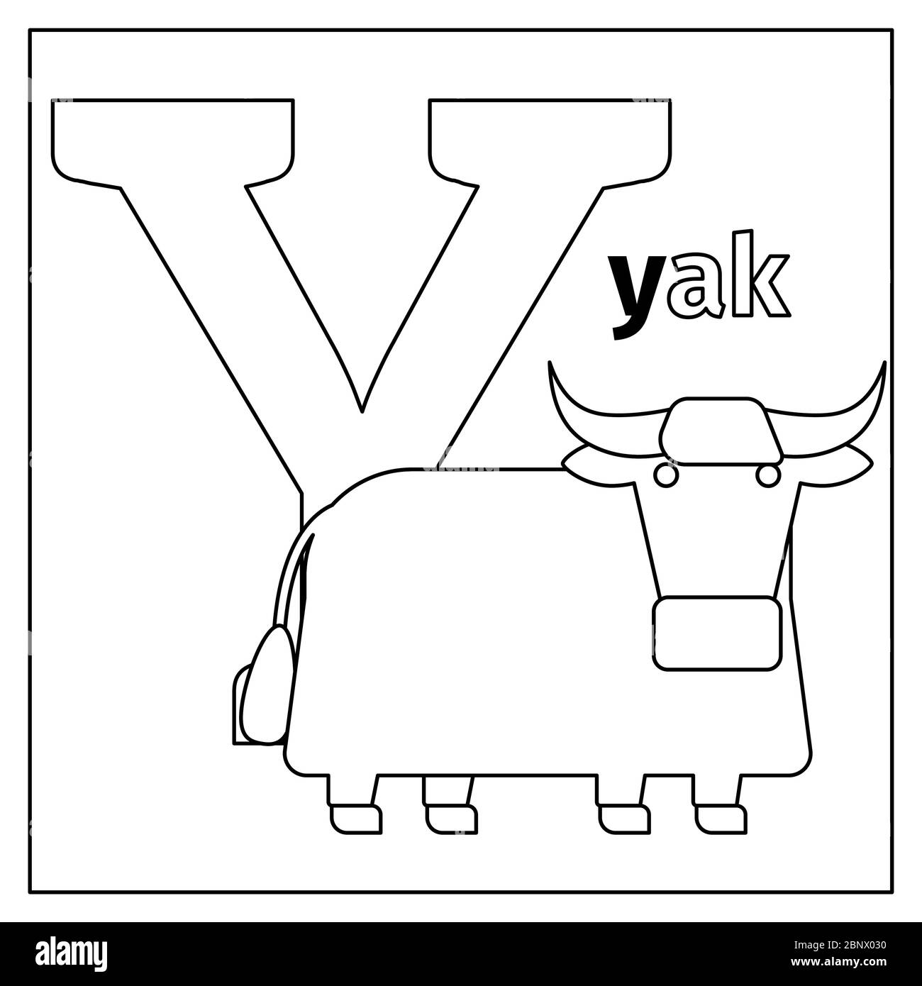 Coloring page or card for kids with english animals zoo alphabet yak letter y vector illustration stock vector image art