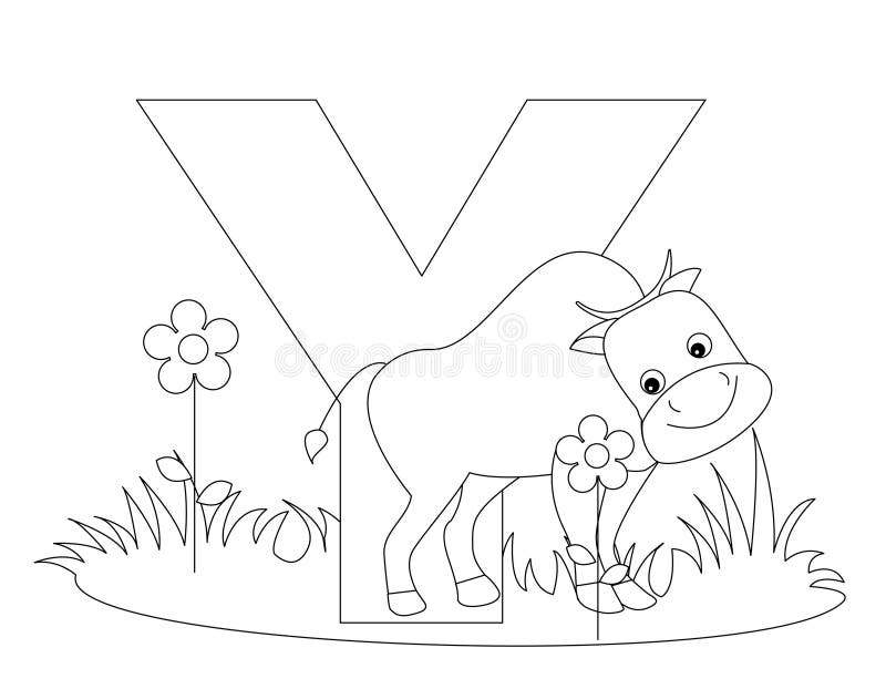 Animal alphabet y coloring page stock vector