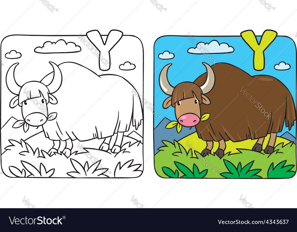 Funny wild yak coloring book alphabet y royalty free vector